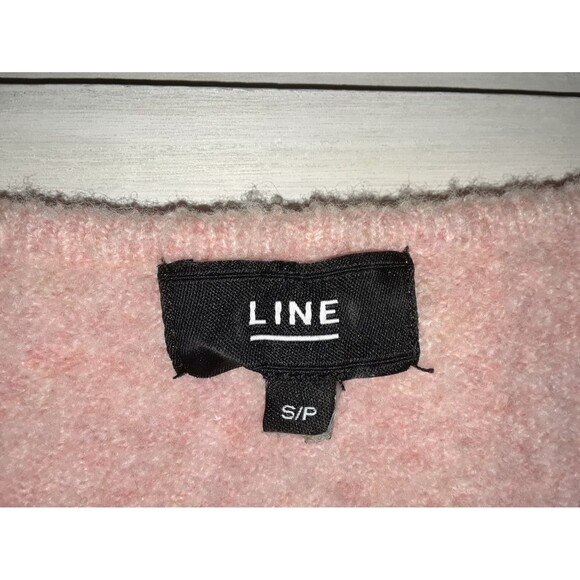 Line Women's Over-Sized Small Sweater Cashmere Blend Cropped V-Neck Pink Cream - Picture 7 of 9